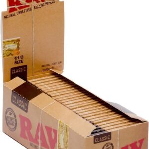 RAW NATURAL UNREFINED ROLLING PAPERS 11/2 SIZE CLASSIC 25CT/BOX
