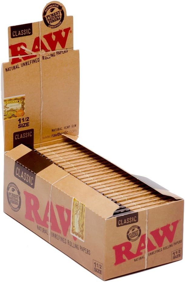 RAW NATURAL UNREFINED ROLLING PAPERS 11/2 SIZE CLASSIC 25CT/BOX