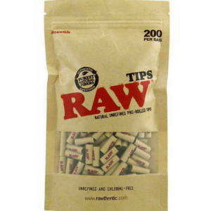 RAW Natural Unrefined Re-Rolled Filter Tips - 1 Bag of 200 Tips