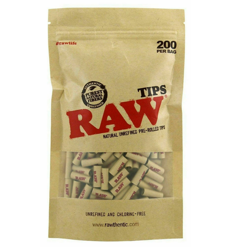 RAW Natural Unrefined Re-Rolled Filter Tips - 1 Bag of 200 Tips